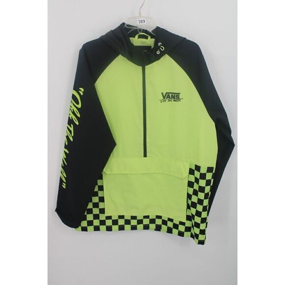 VANS MENS XL OFF THE WALL ANORAK WATER REISTANT HOODED CHECKEROARD JACKET NEON - Picture 1 of 9